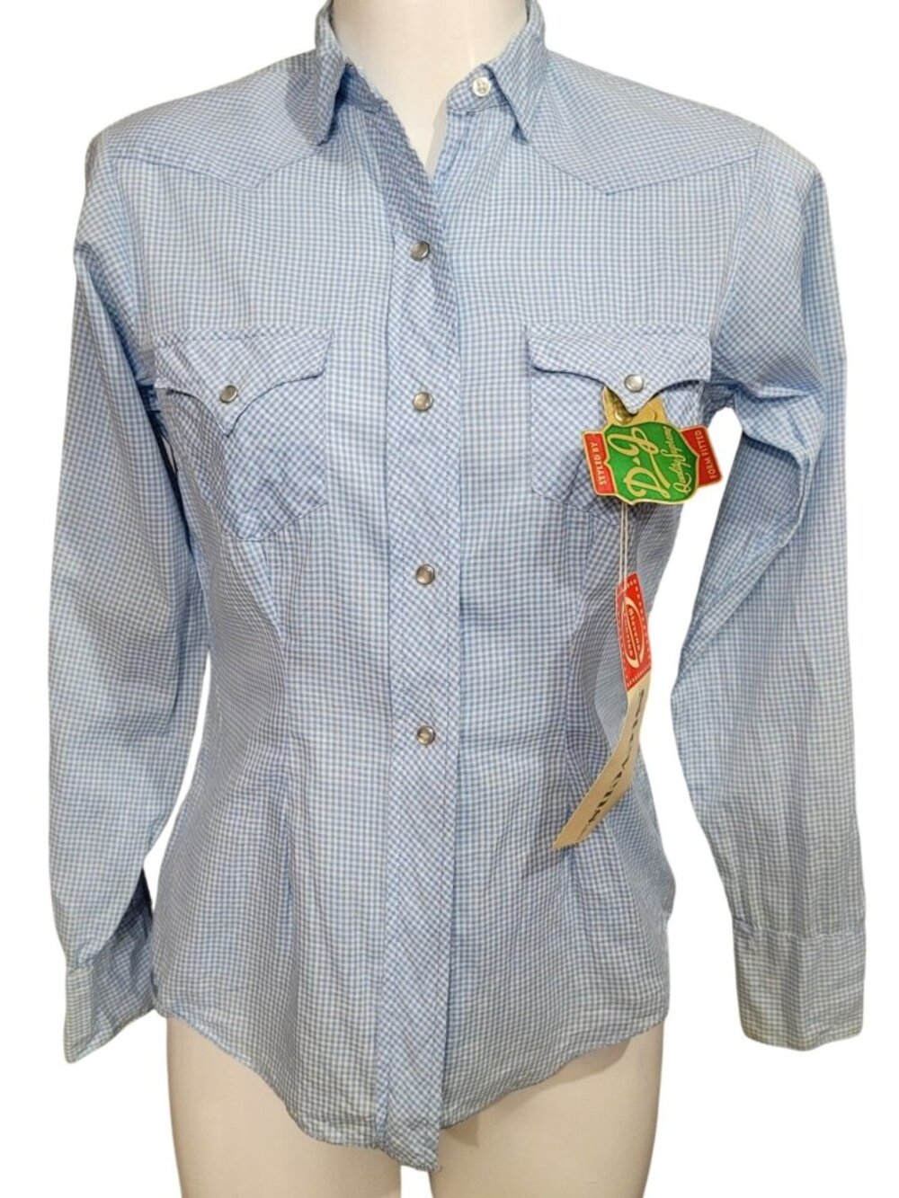 Vintage Dickson-Jenkins Blue Gingham Long Sleeve Shirt Womens Size 36 All Cotton